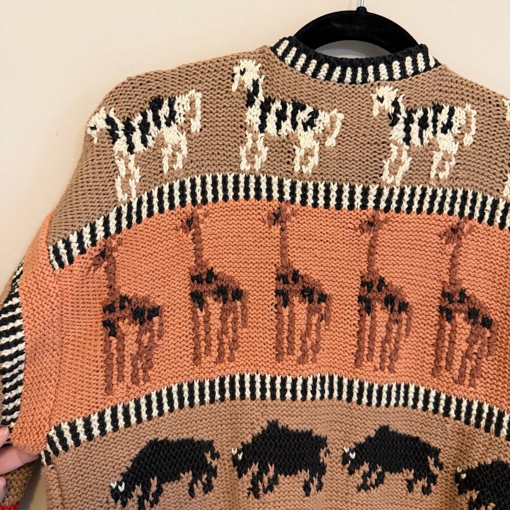 Vintage 20 Ans by Mariea Kim Sweater Cardigan M Brown Hand Knit African Bohemian - Picture 9 of 9